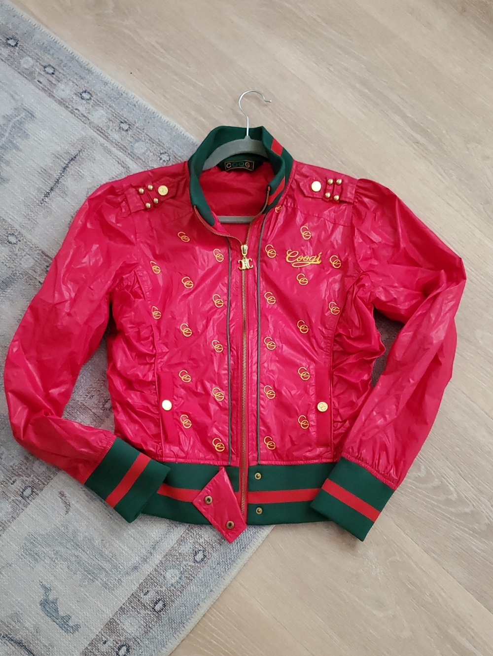 Coogi Vintage Red Green Gold Moto Bomber Windbreaker Jacket SzS
